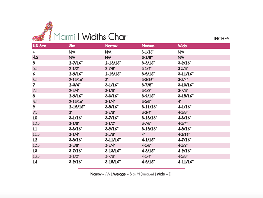 Women's Shoe Width Chart and Guide